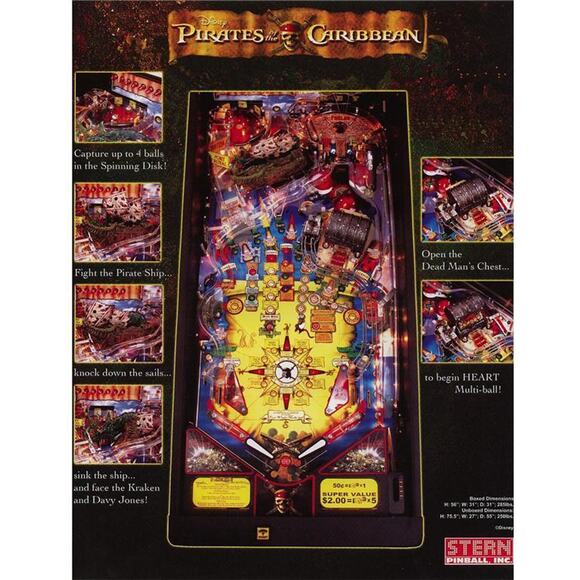 Pirates of The Caribbean Pinball FLYER Original NOS Game Vintage Promo - Picture 4 of 4
